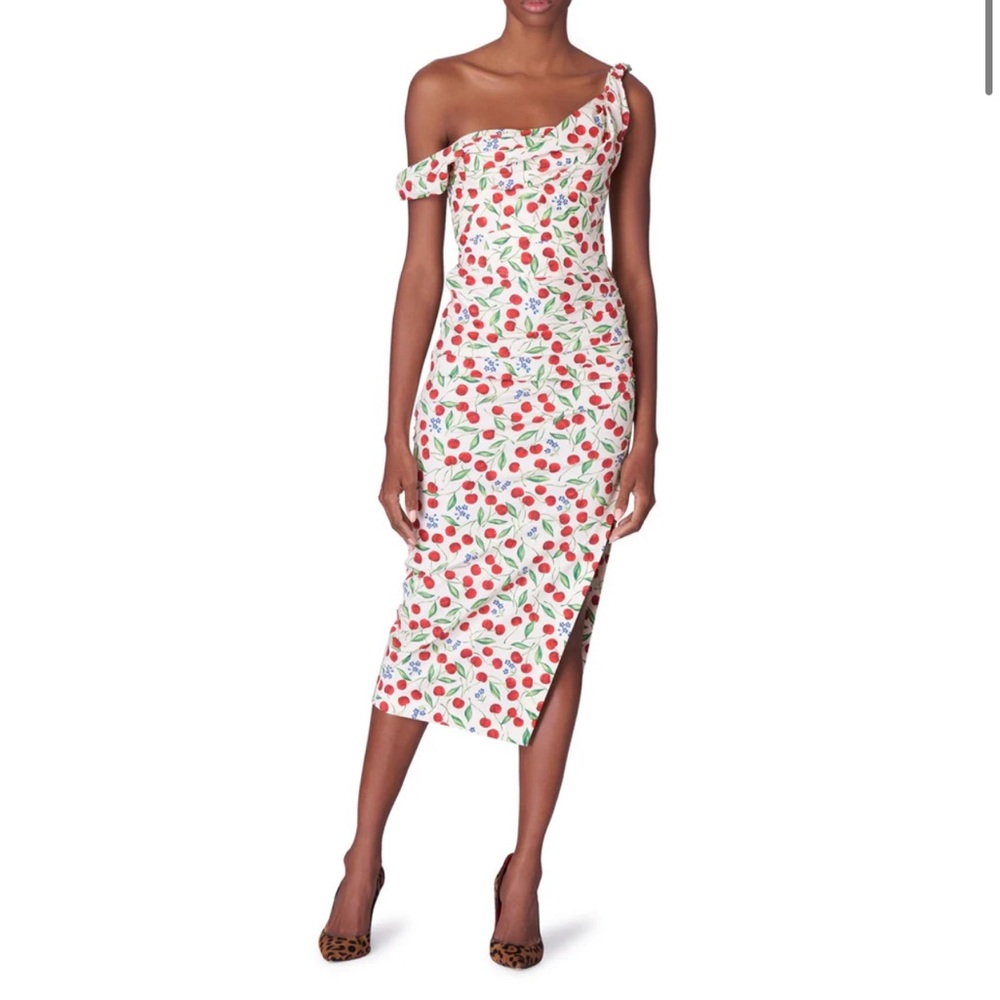 Carolina Herrera OFF-THE-SHOULDER RUCHED BODICE CHERRY DRESS size 6